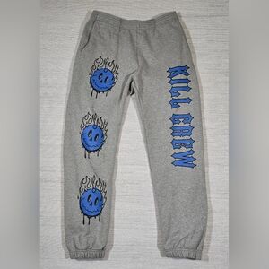 Kill Crew Heavyweight Lux Sweatpants Joggers Mens M Smiley Flame Gray Blue